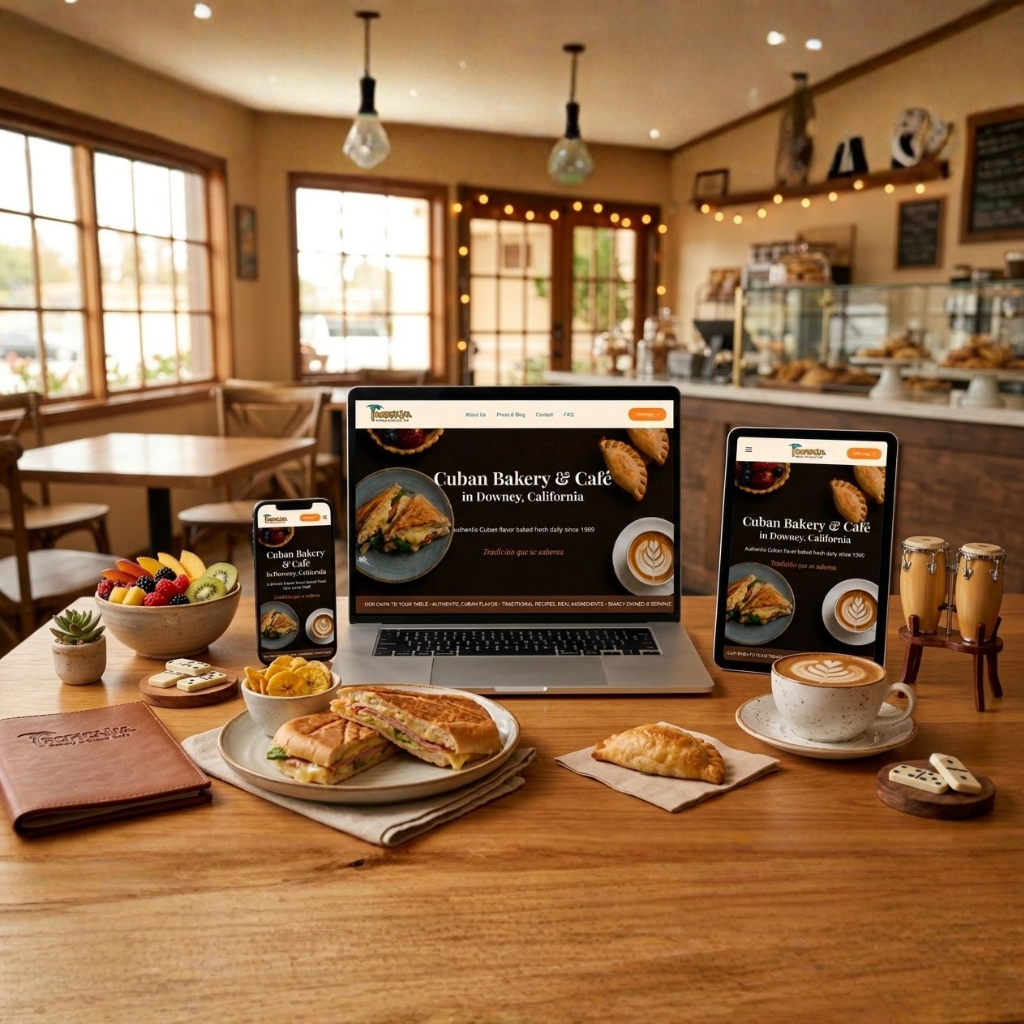 Tropicana Bakery website mockup on MacBook