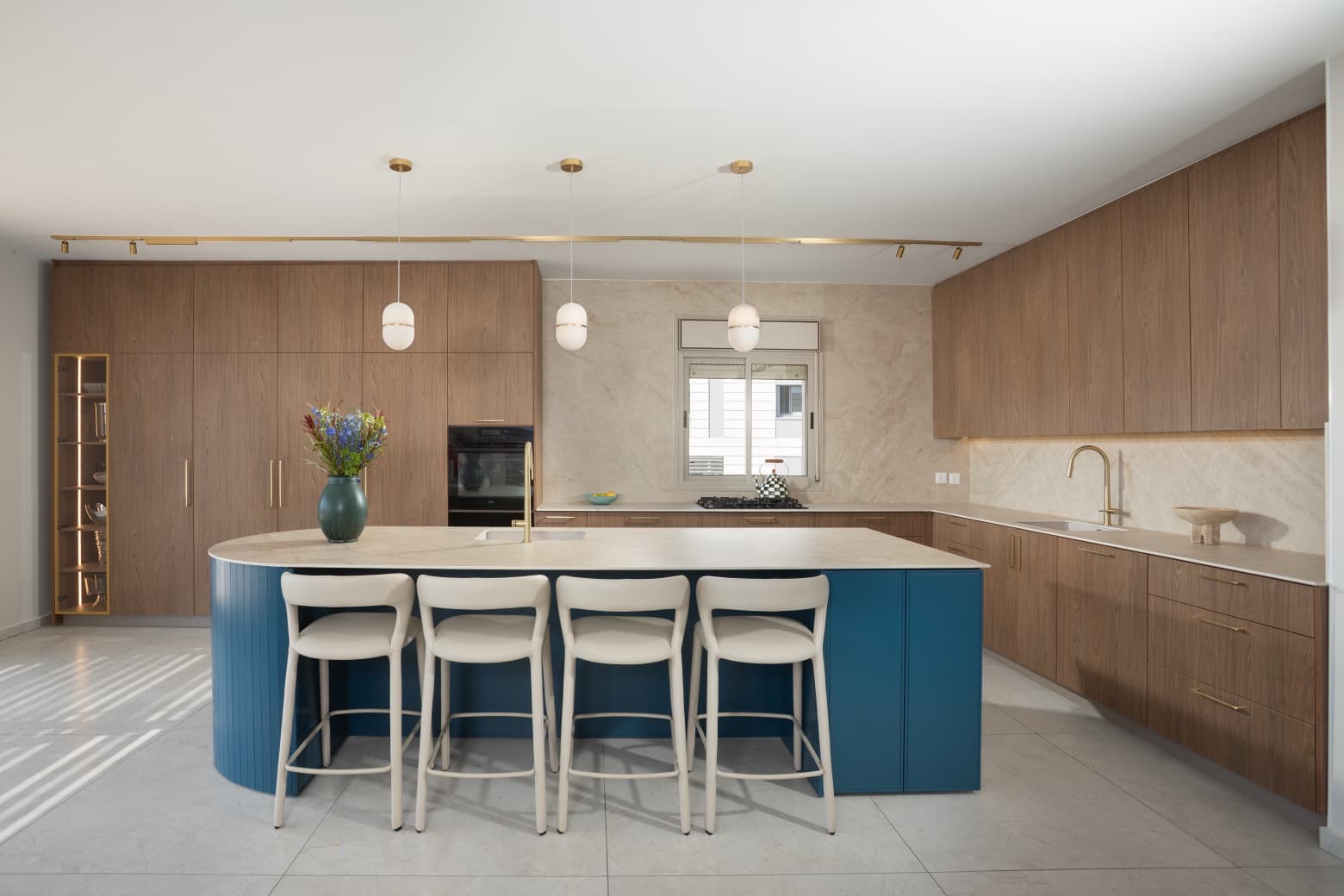 Kitchen with blue island