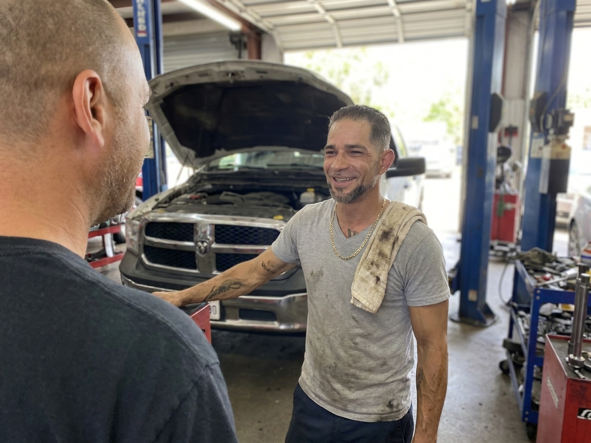 Joe Mercado talking with a customer