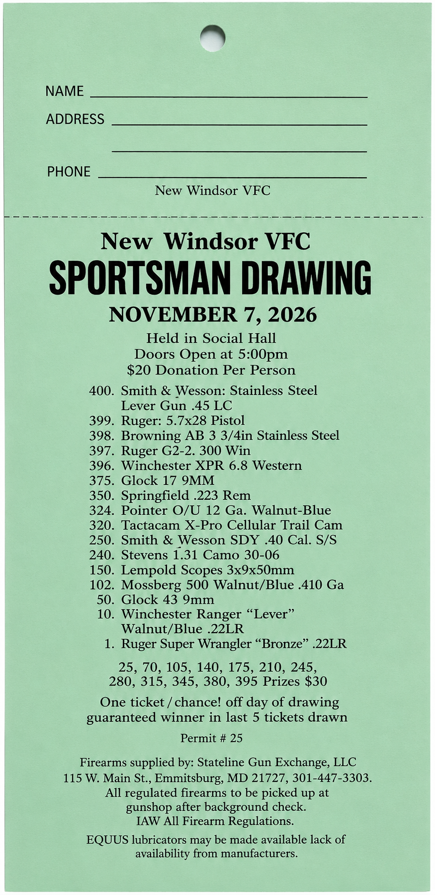 New Windsor VFC Sportsman Drawing