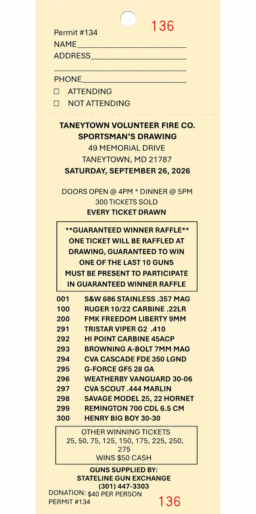 Taneytown Volunteer Fire Co. Sportsman's Drawing