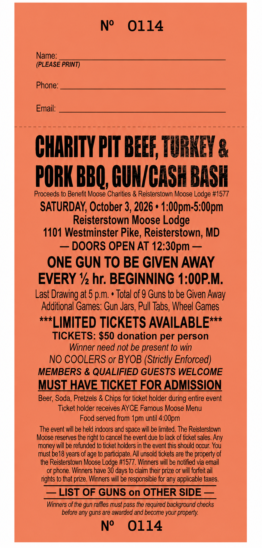 Charity Pit Beef, Turkey & Pork BBQ — Gun/Cash Bash