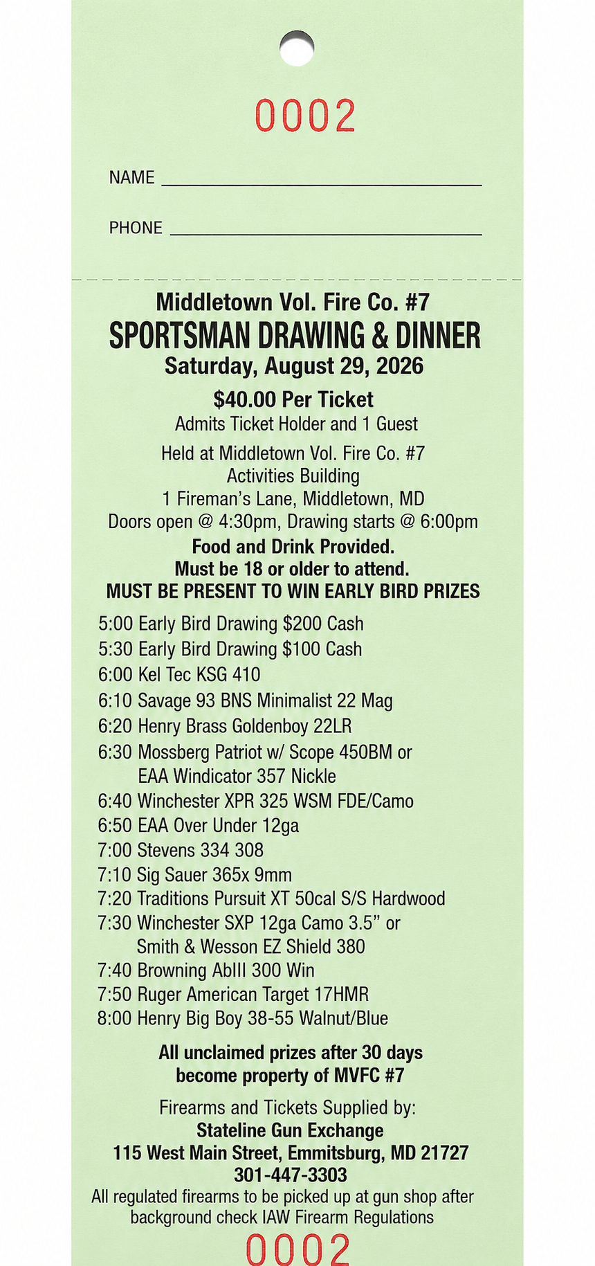 Middletown Vol. Fire Co. #7 Sportsman's Drawing & Dinner
