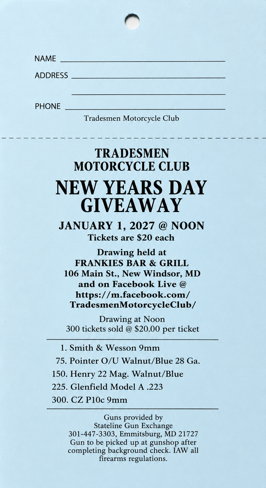 Tradesmen Motorcycle Club New Year's Day Giveaway