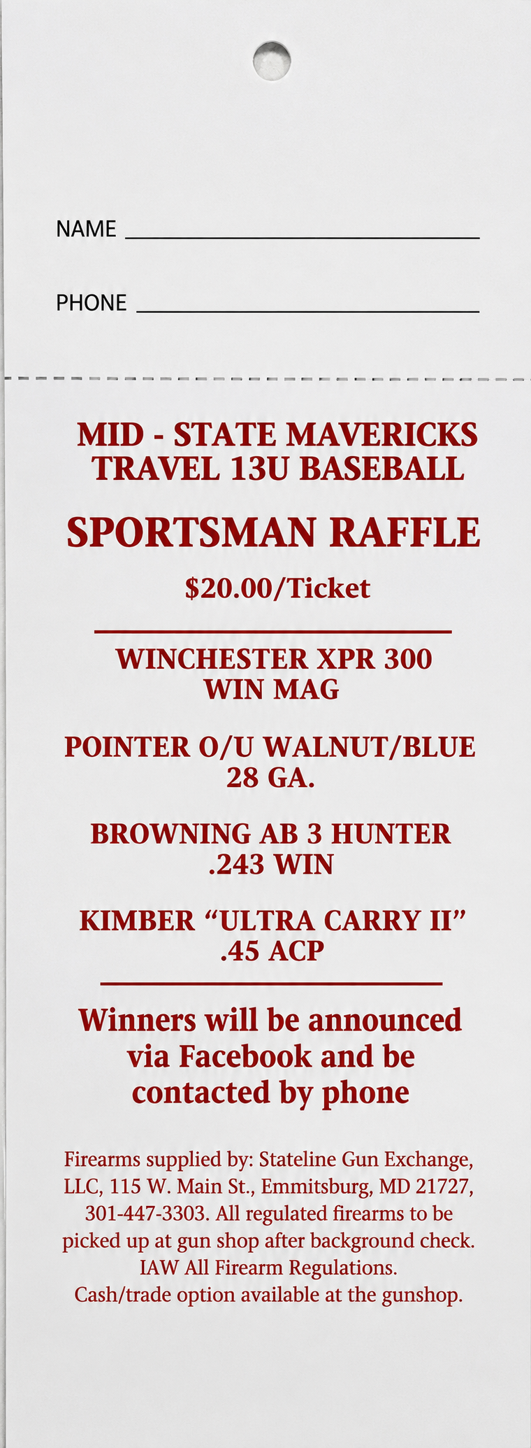 Mid-State Mavericks Travel 13U Baseball Sportsman Raffle
