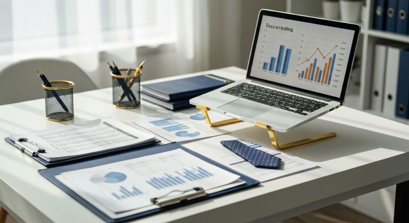 Financial documents and laptop