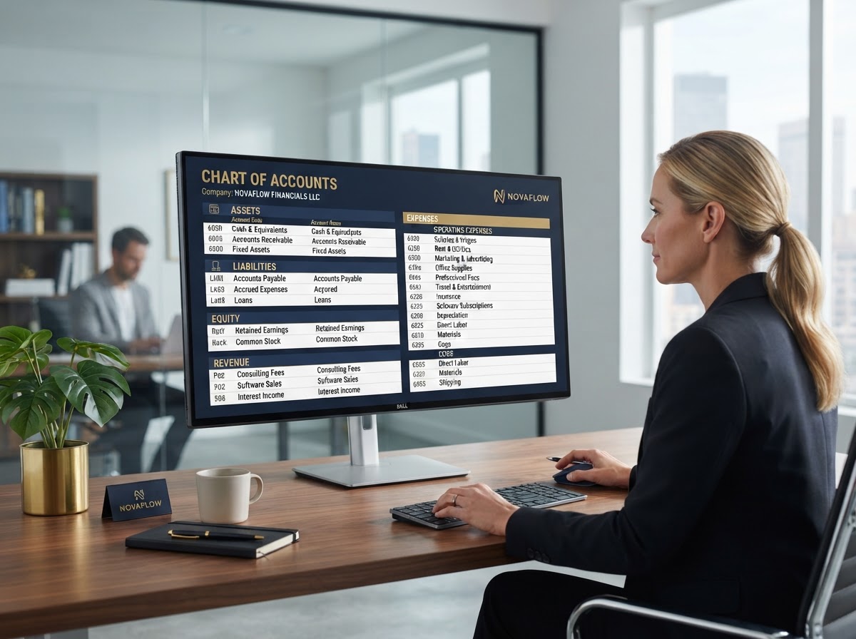 Clean organized chart of accounts list displayed on a computer monitor
