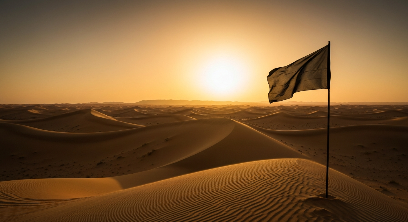 Karbala desert silhouette black flag