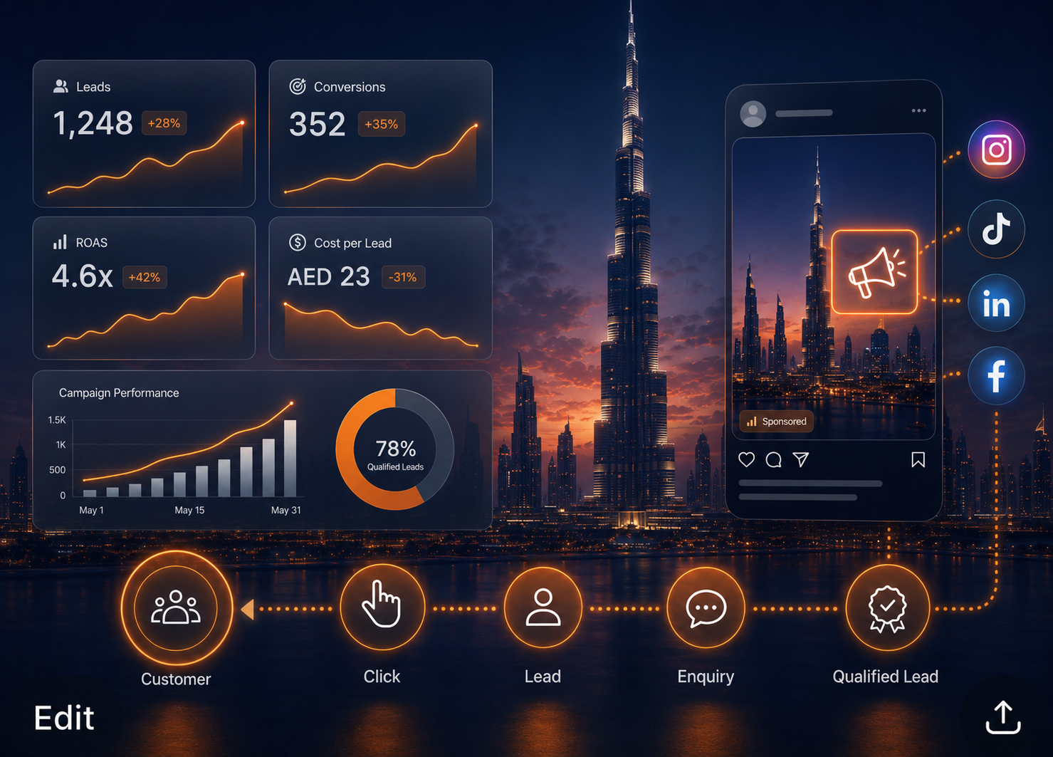 Social Media Advertising Dubai Performance Dashboard