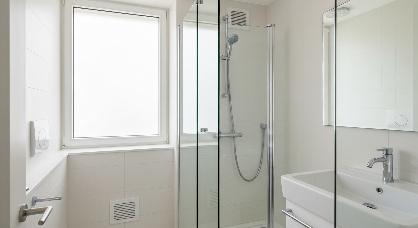 Salle de bain moderne propre et bien éclairée soulignant l'hygiène et la prévention des moisissures