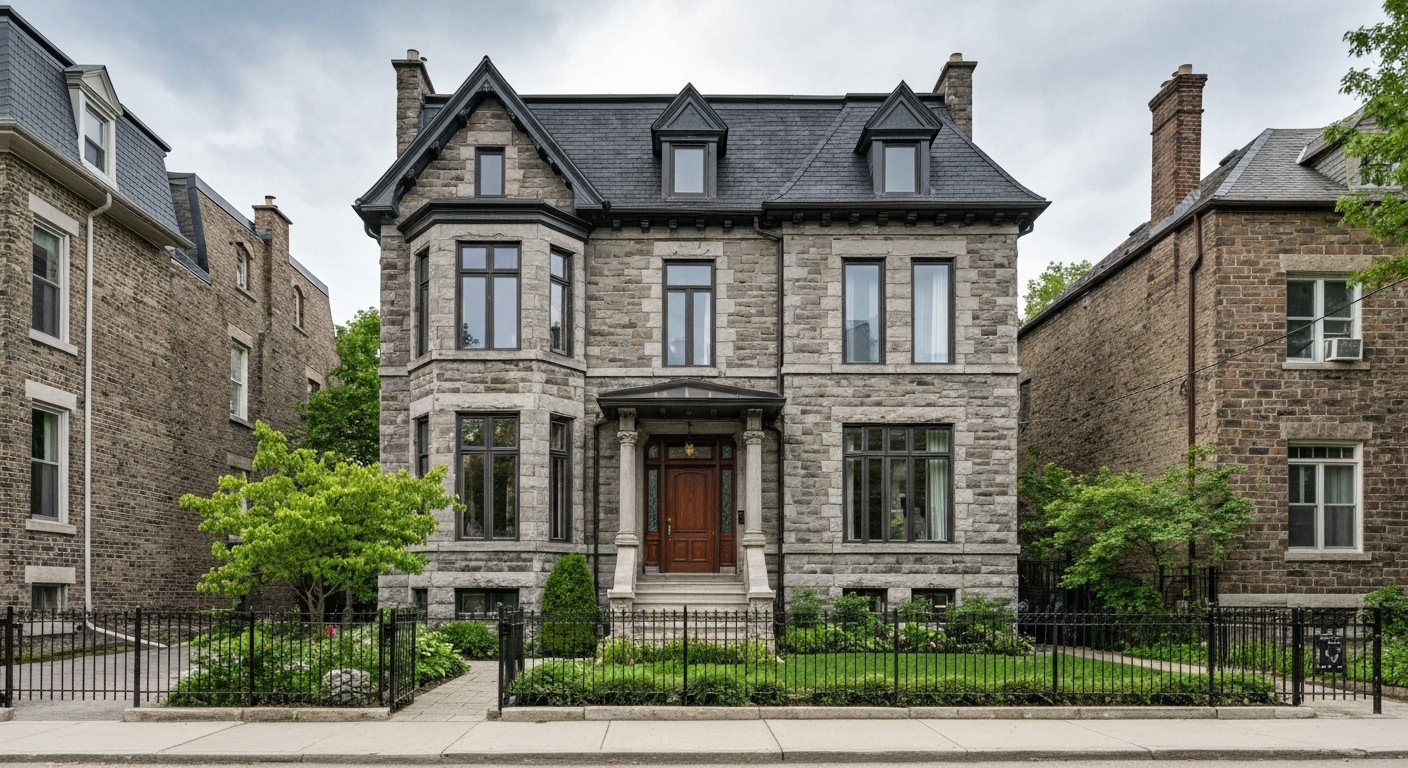 Maison historique classique en pierre avec une architecture traditionnelle à Montréal