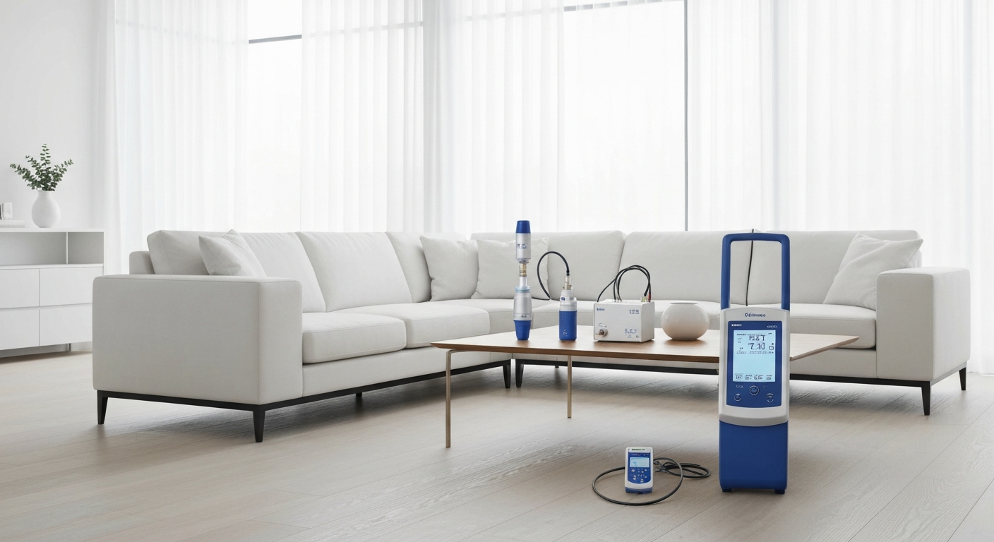 Équipement professionnel d'analyse de la qualité de l'air intérieur dans un salon moderne