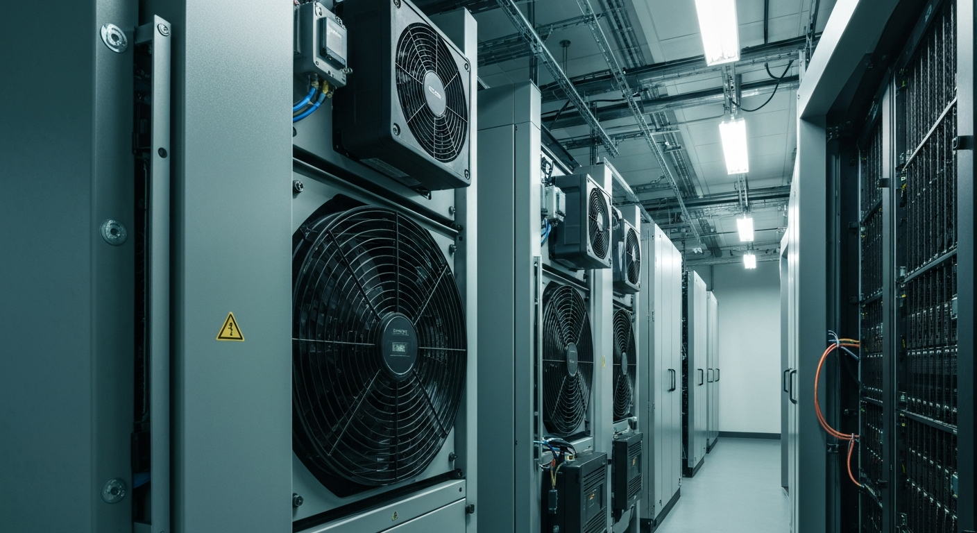Salle de serveurs ou salle mécanique indiquant des systèmes commerciaux complexes adaptés à l'imagerie thermique