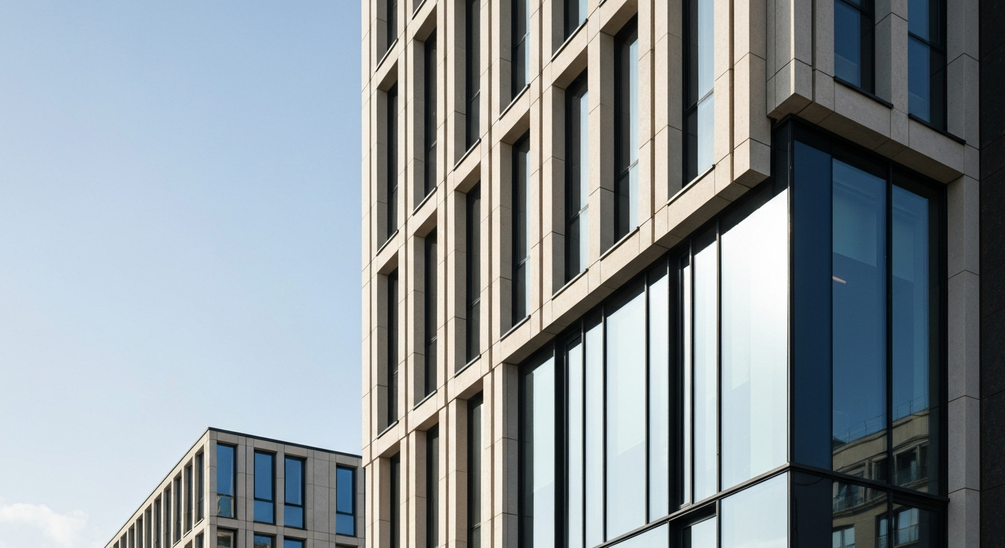 Détail architectural de la façade et des fenêtres d'un bâtiment moderne