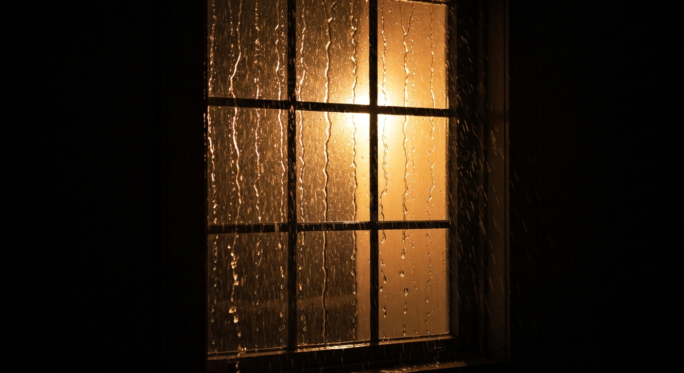 Eau de pluie coulant sur une vitre pendant une forte tempête