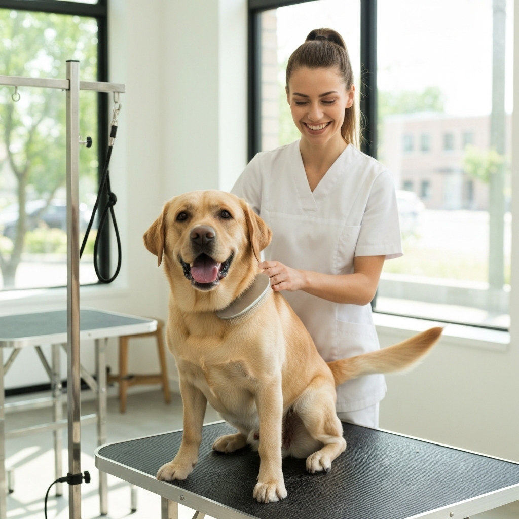 Groomer with dog