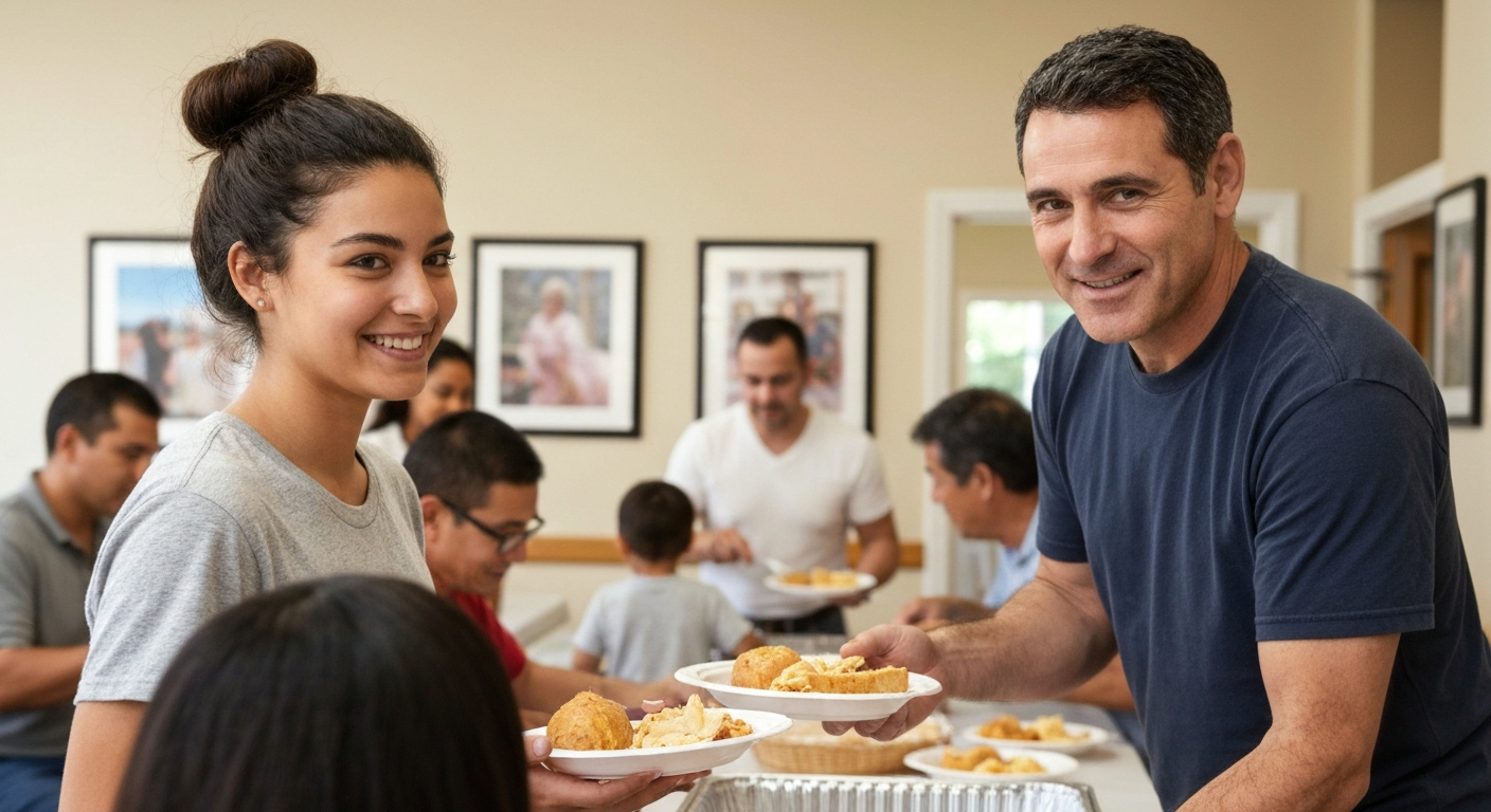 Volunteers serving food