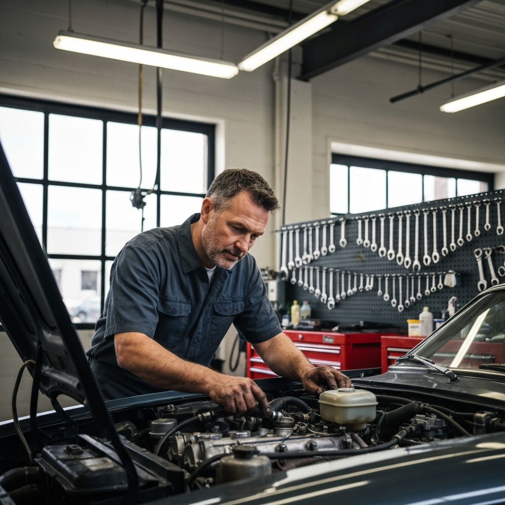 Mechanic working on car