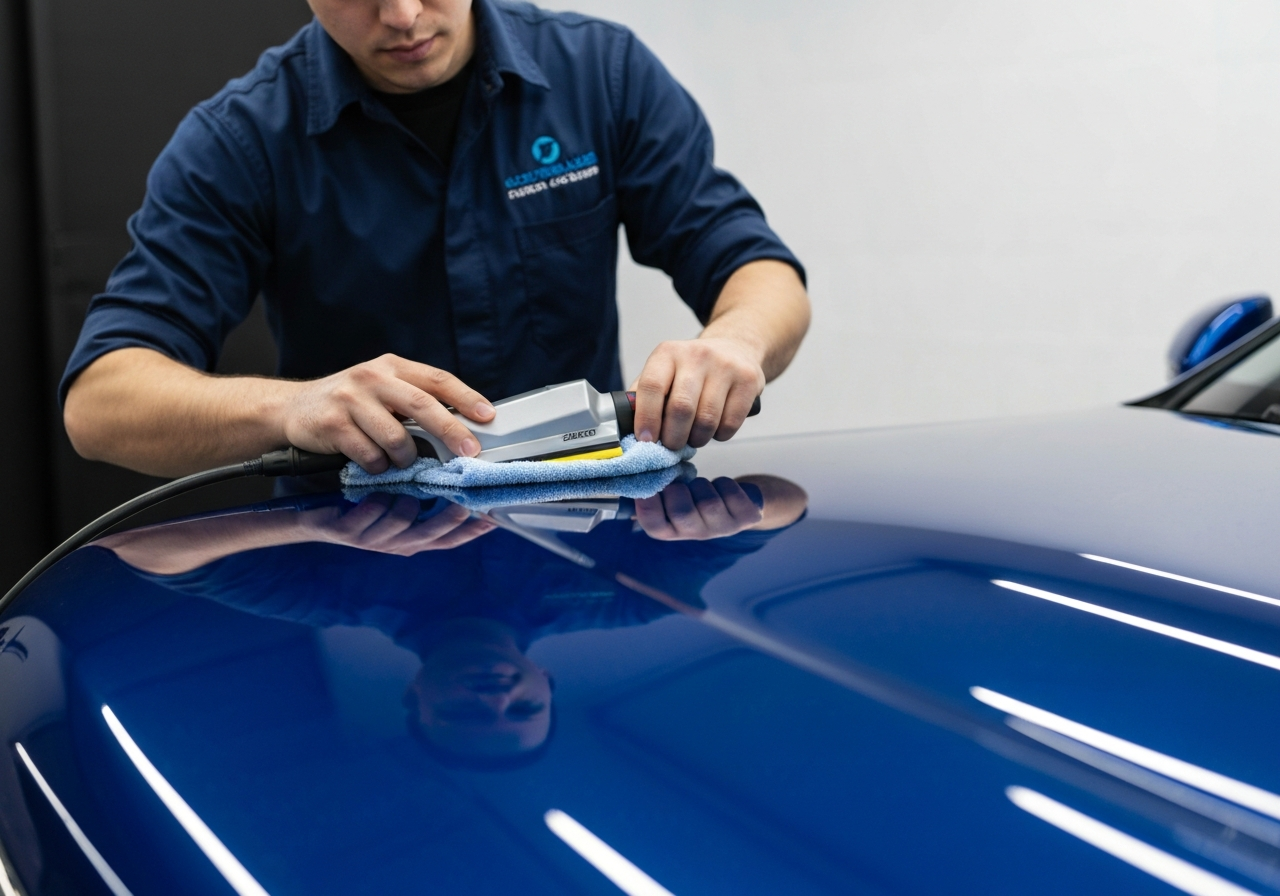 Technician applying ceramic coating