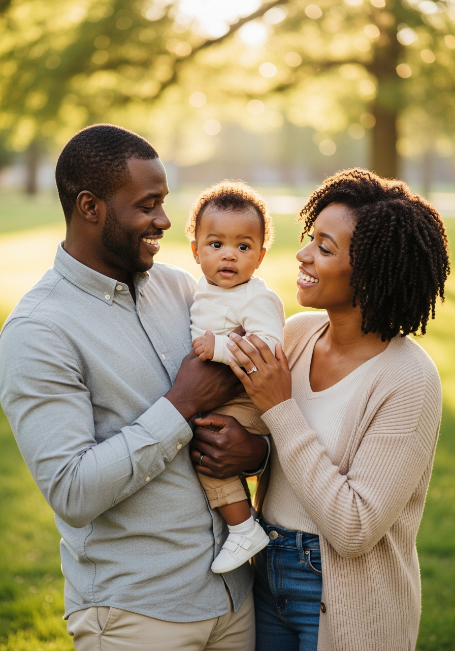 Black family with baby