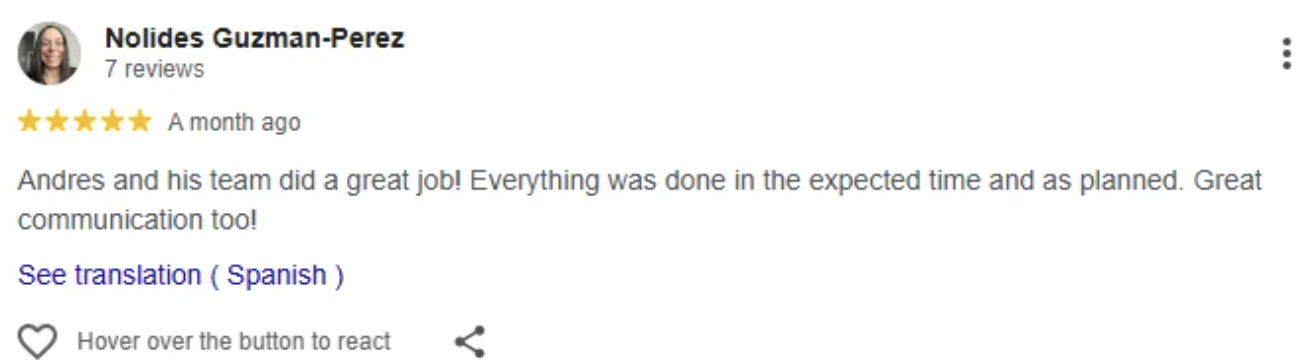 Google Review - Nolides Guzman-Perez 5 Stars