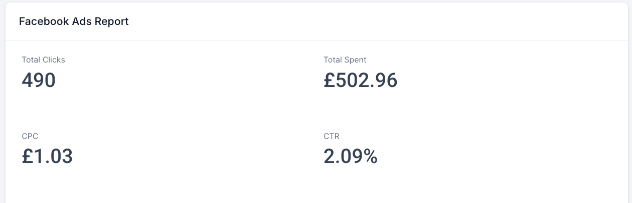 Facebook Ads Report - 490 Clicks, £502.96 Spend