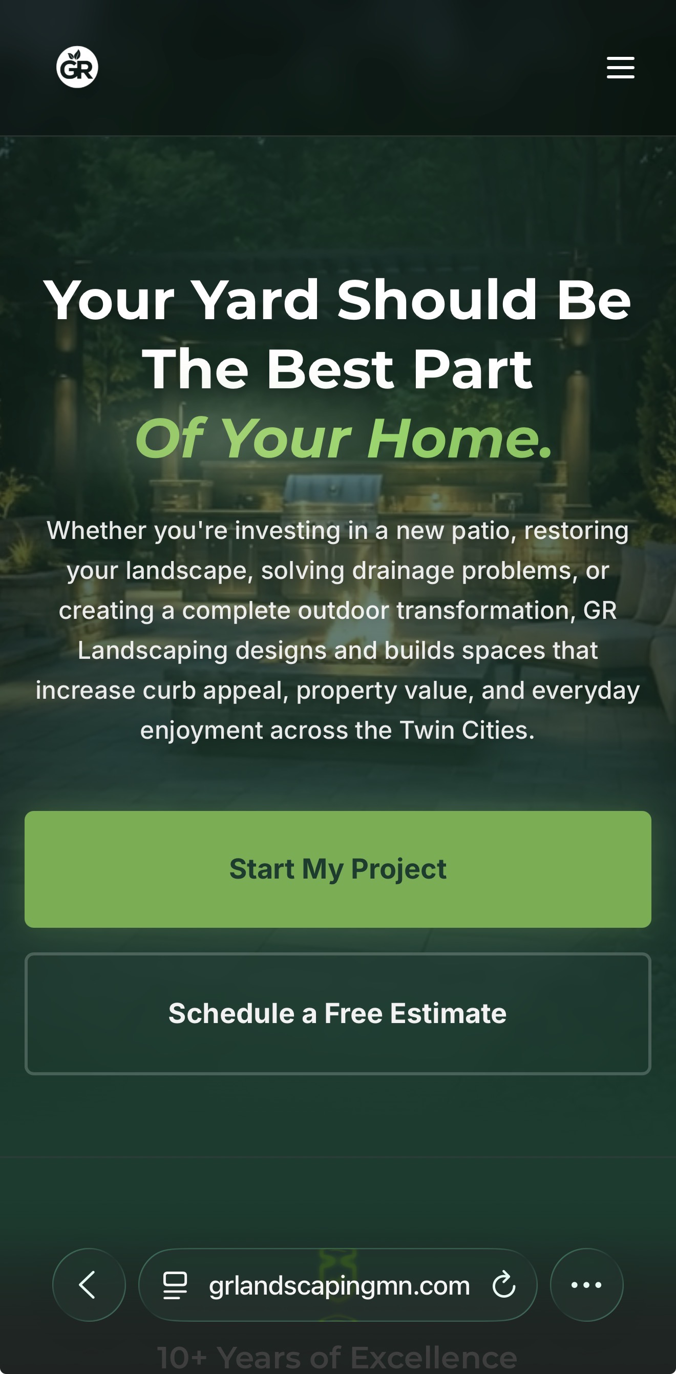 GR Landscaping responsive website designed by PG Solution — mobile experience