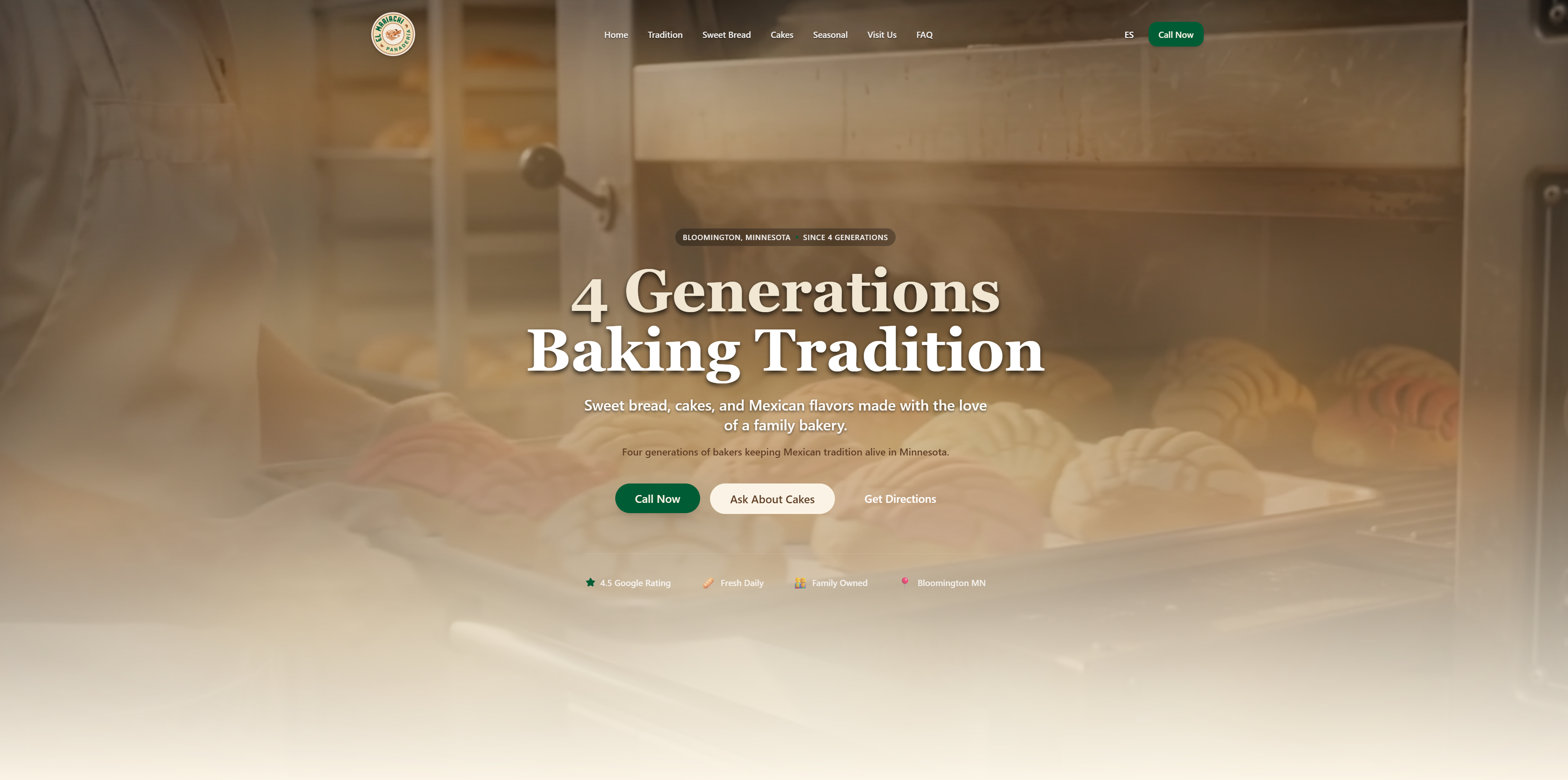 El Mariachi Bakery MN website designed by PG Solution — desktop experience