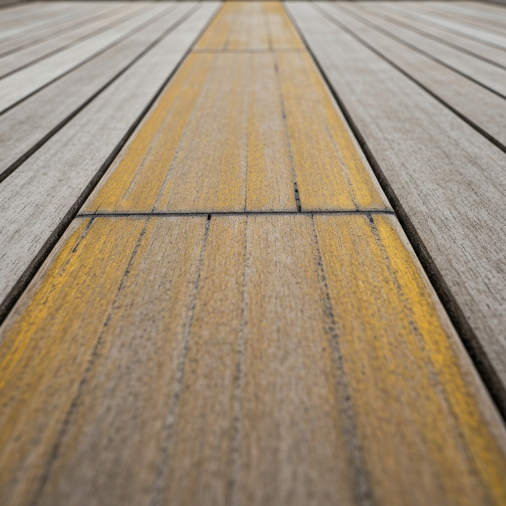 Teak restored and sealed to a consistent golden finish fleet-wide