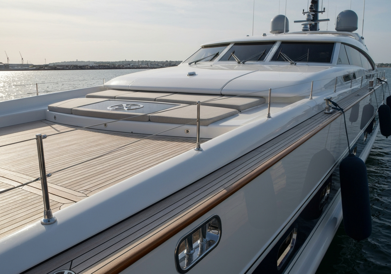Yacht being carefully inspected and maintained at dock
