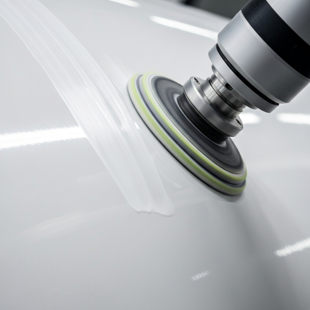 Machine compounding removes oxidation and exhaust staining from aircraft paint