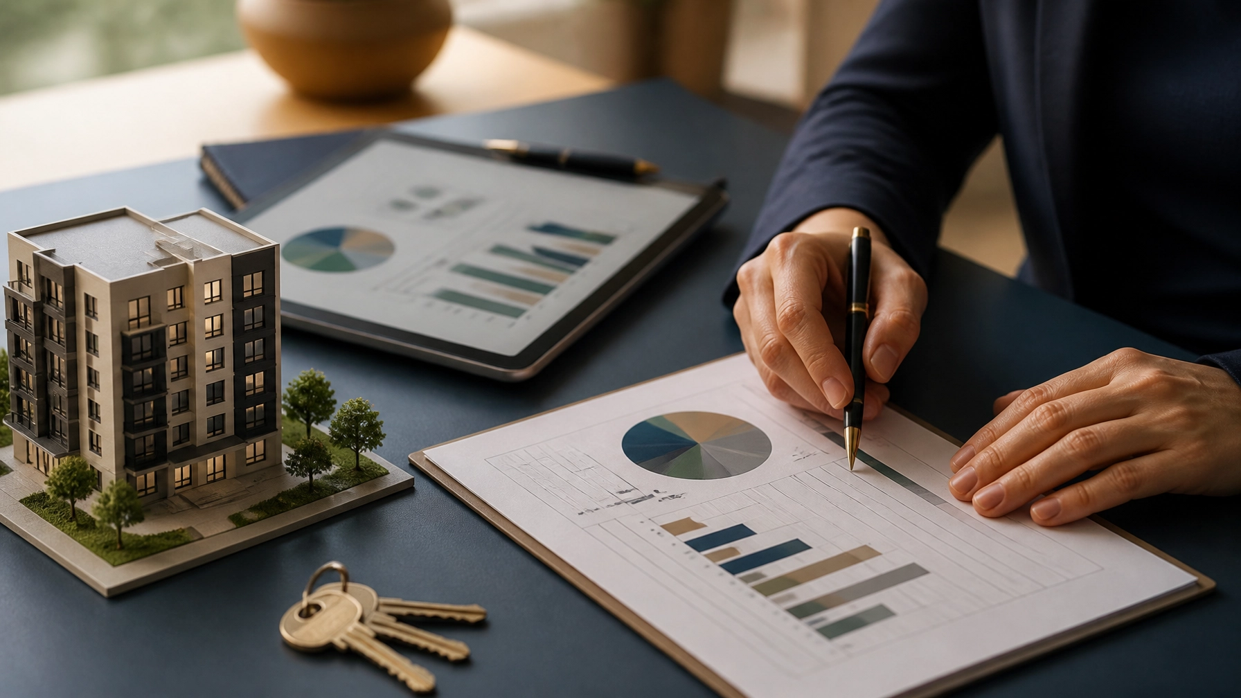 Real estate professional reviewing a rental and investment portfolio plan