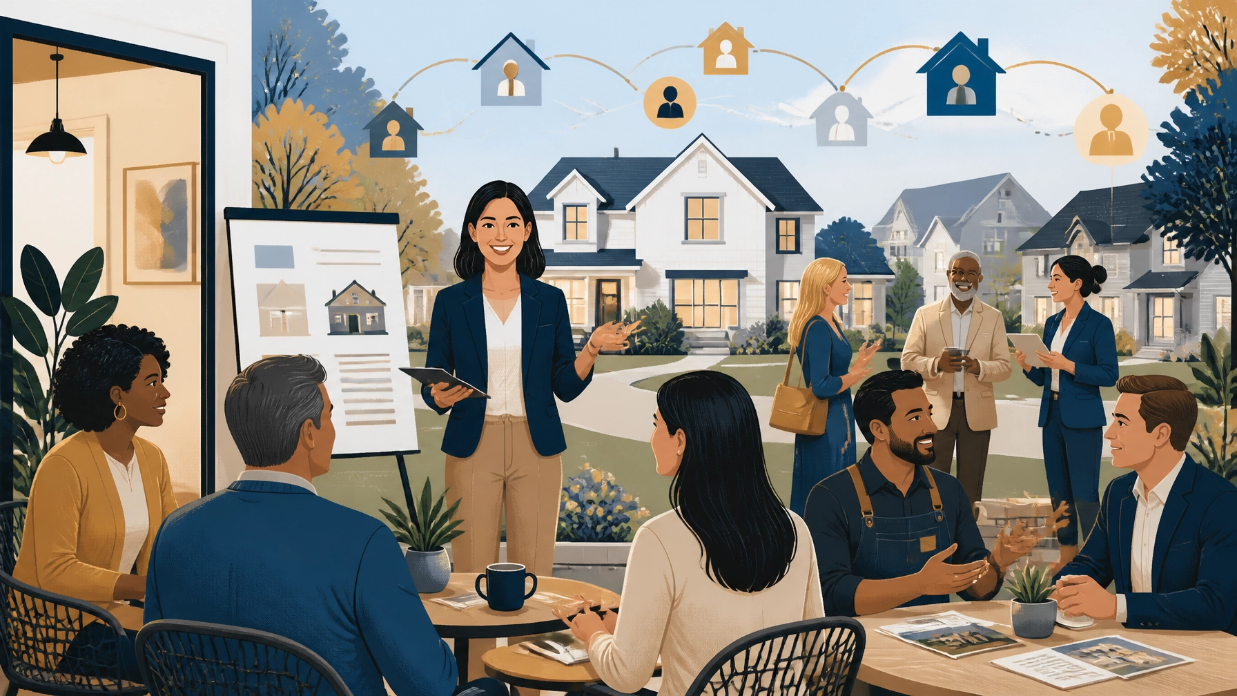 Real estate professional leading an educational community workshop with homeowners and local partners