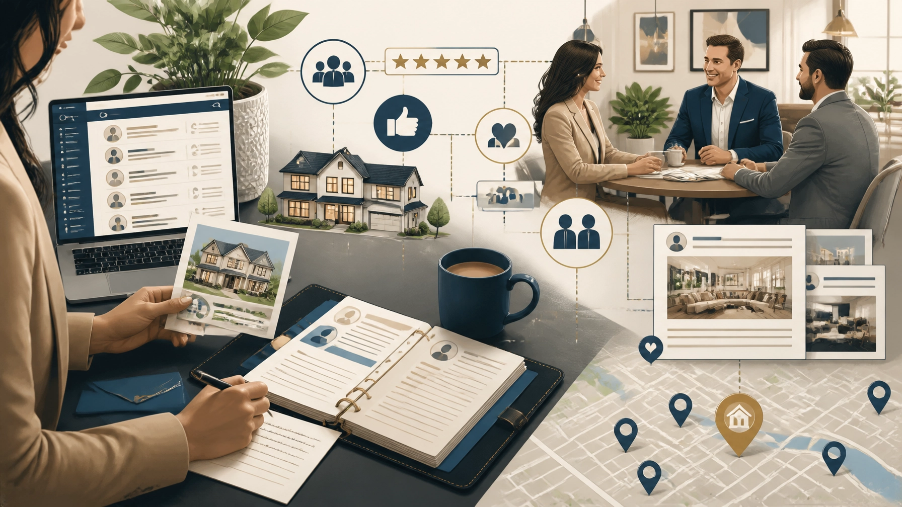 Real estate professional organizing a warm contact database and relationship marketing plan