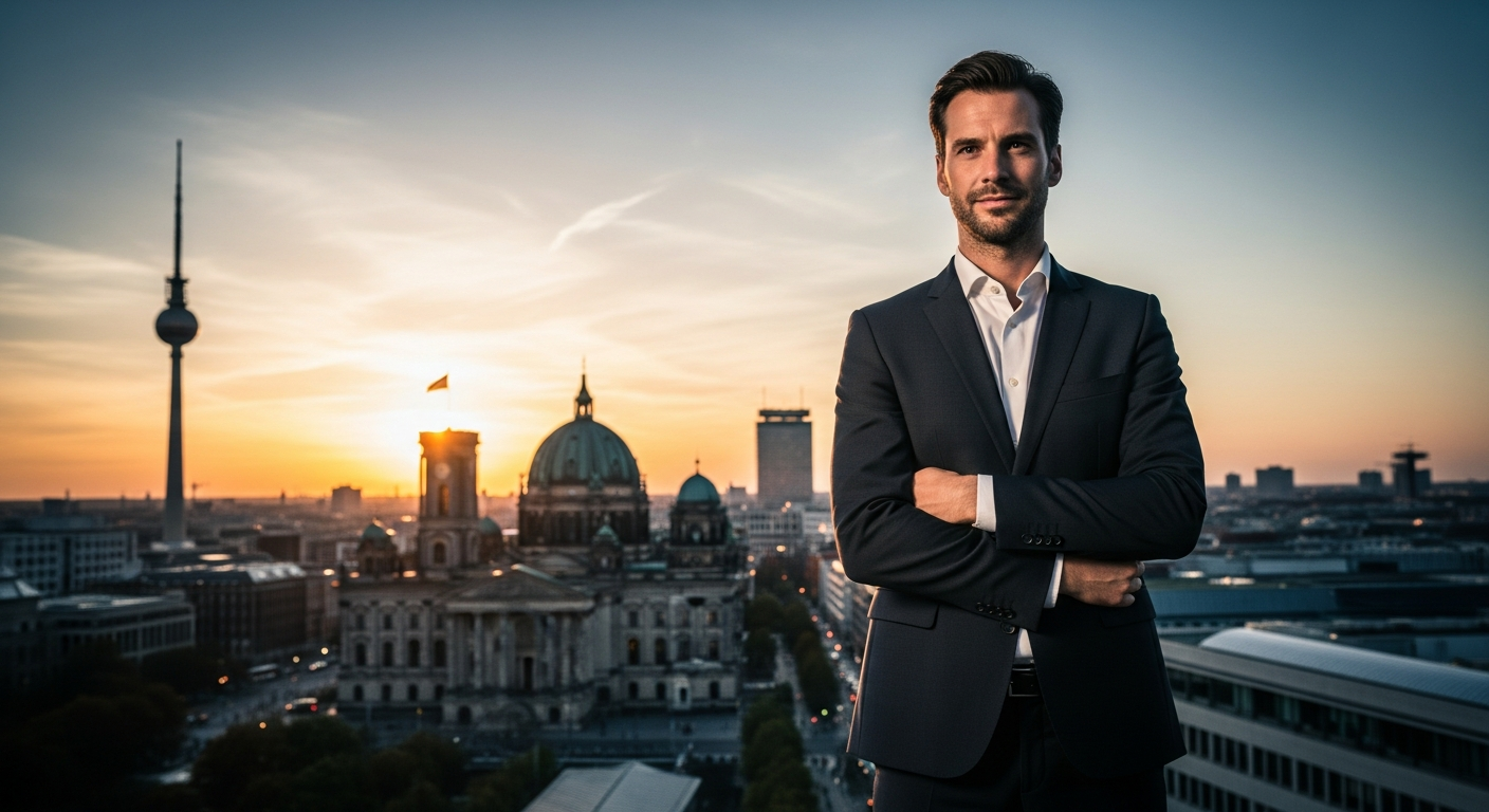 Berliner Unternehmer vor der Skyline