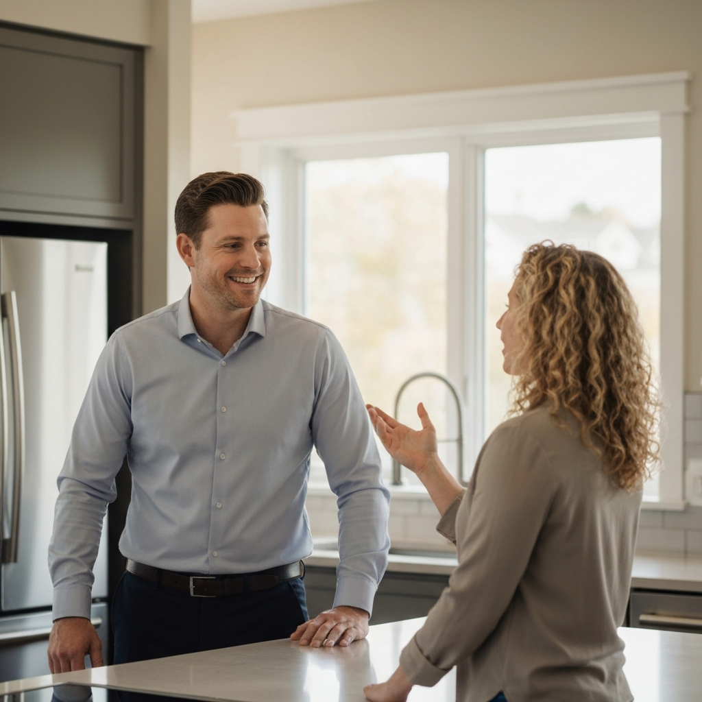 Real estate professional assisting home seller
