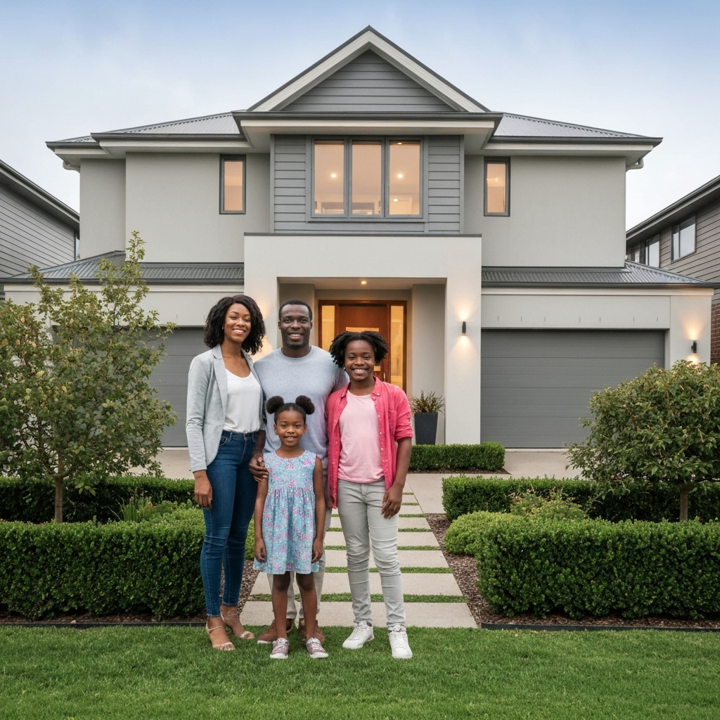 Happy family after selling their home
