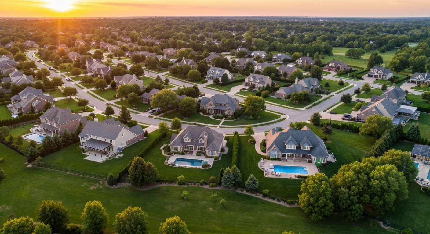 Beautiful aerial view of a nationwide suburban neighborhood