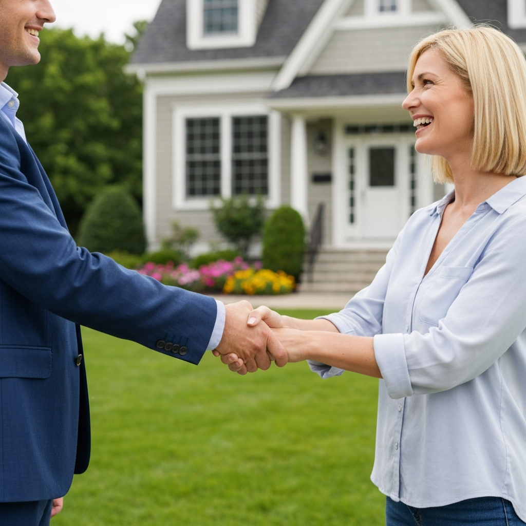 Handshake in front of house after fast cash sale