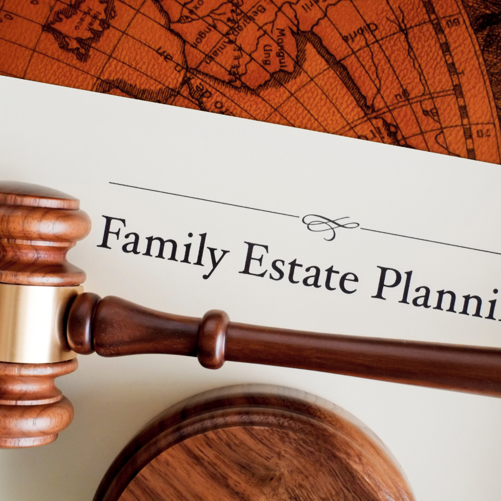Estate planning documents with legal gavel