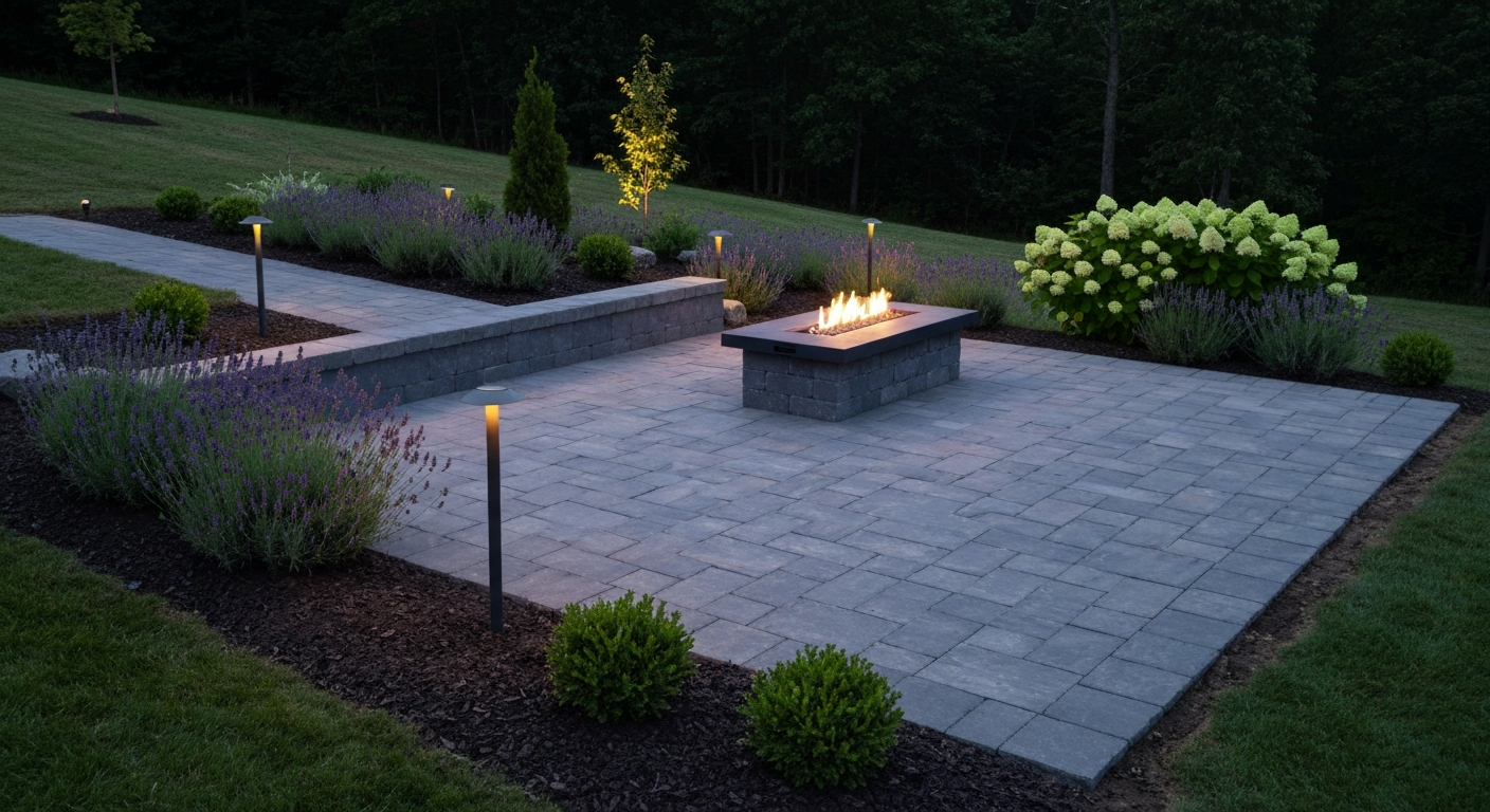 Paver patio installation for Park Hills MO hillside backyard