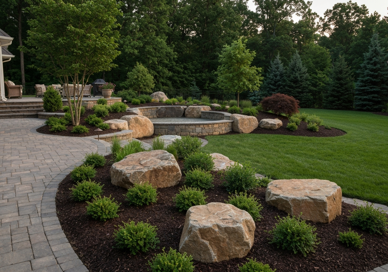 Natural-stone hardscaping for Arcadia Valley cabin landscaping