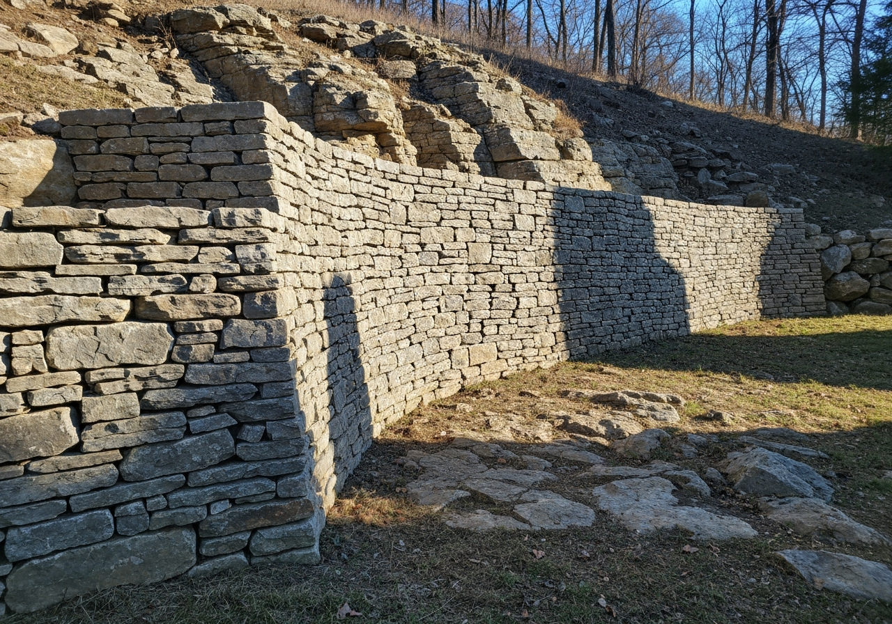 Retaining wall on a rocky hill
