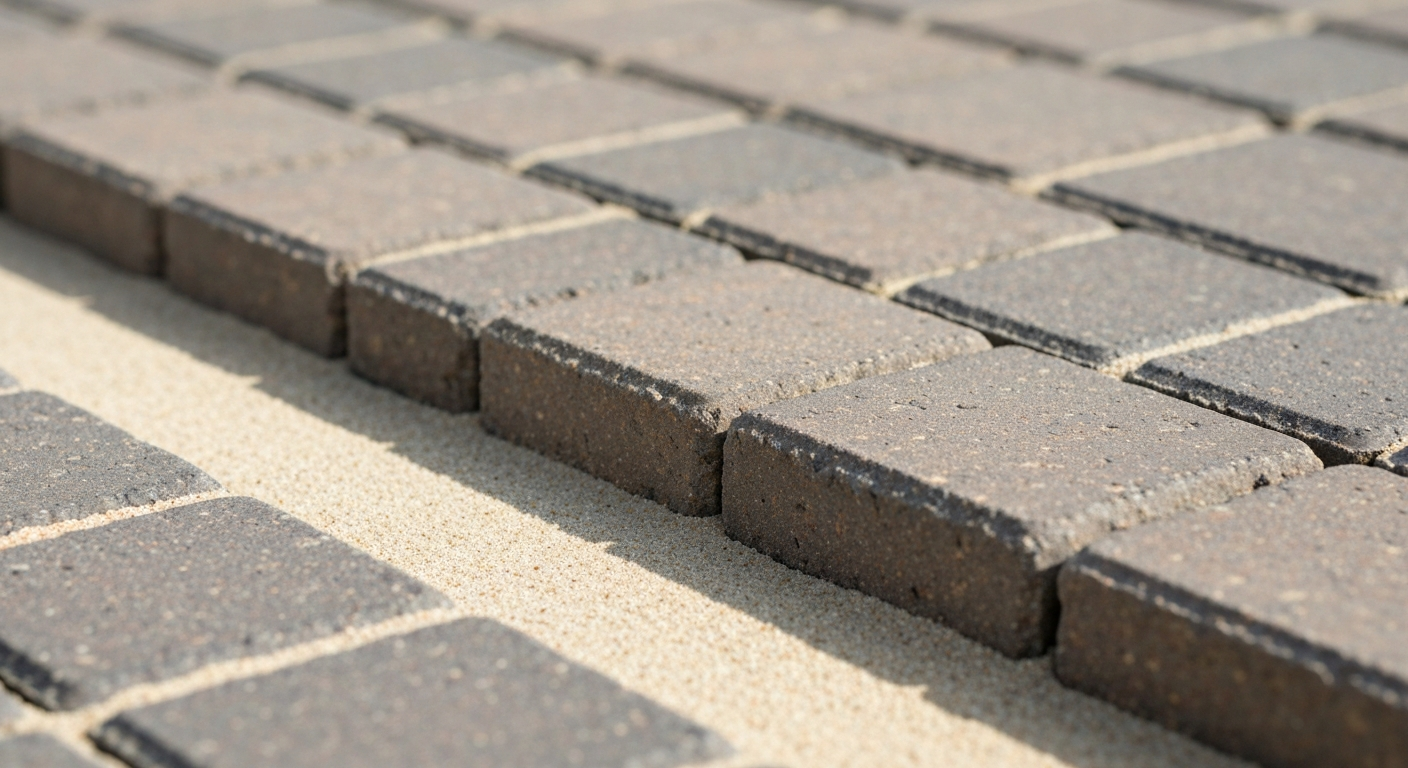 Close-up of paver edge restraint and clean joint sand detail