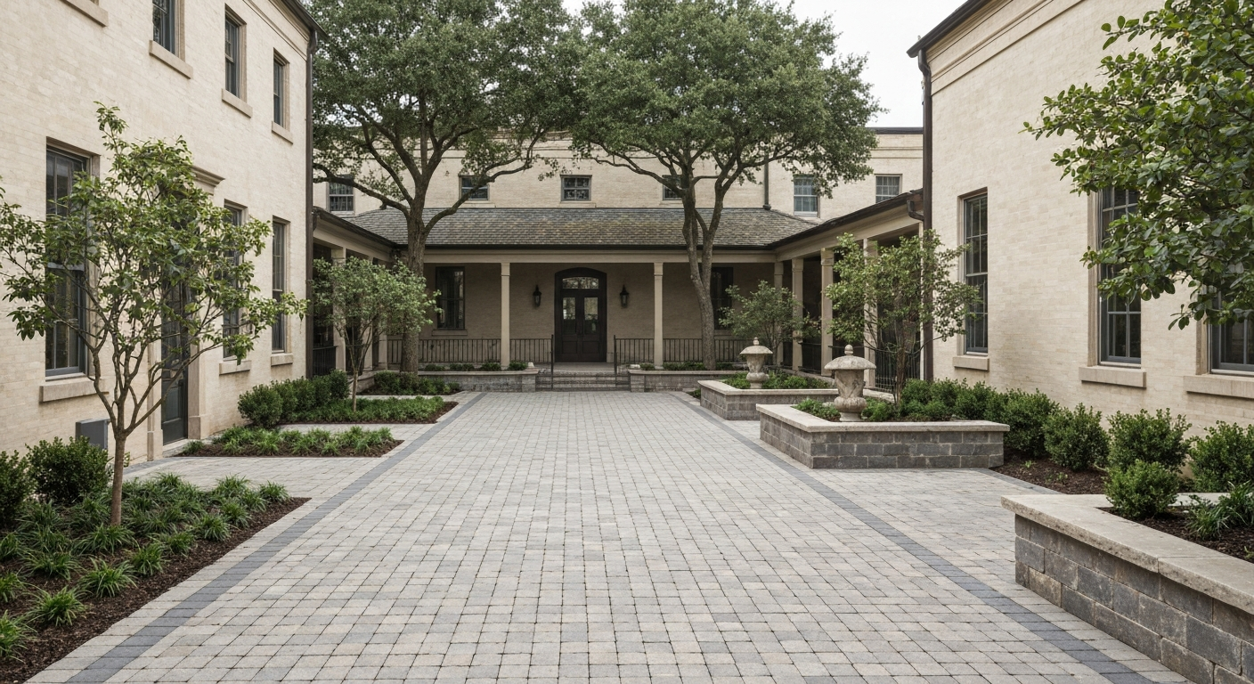 Paver courtyard that fits a historic property in Ste. Genevieve Missouri