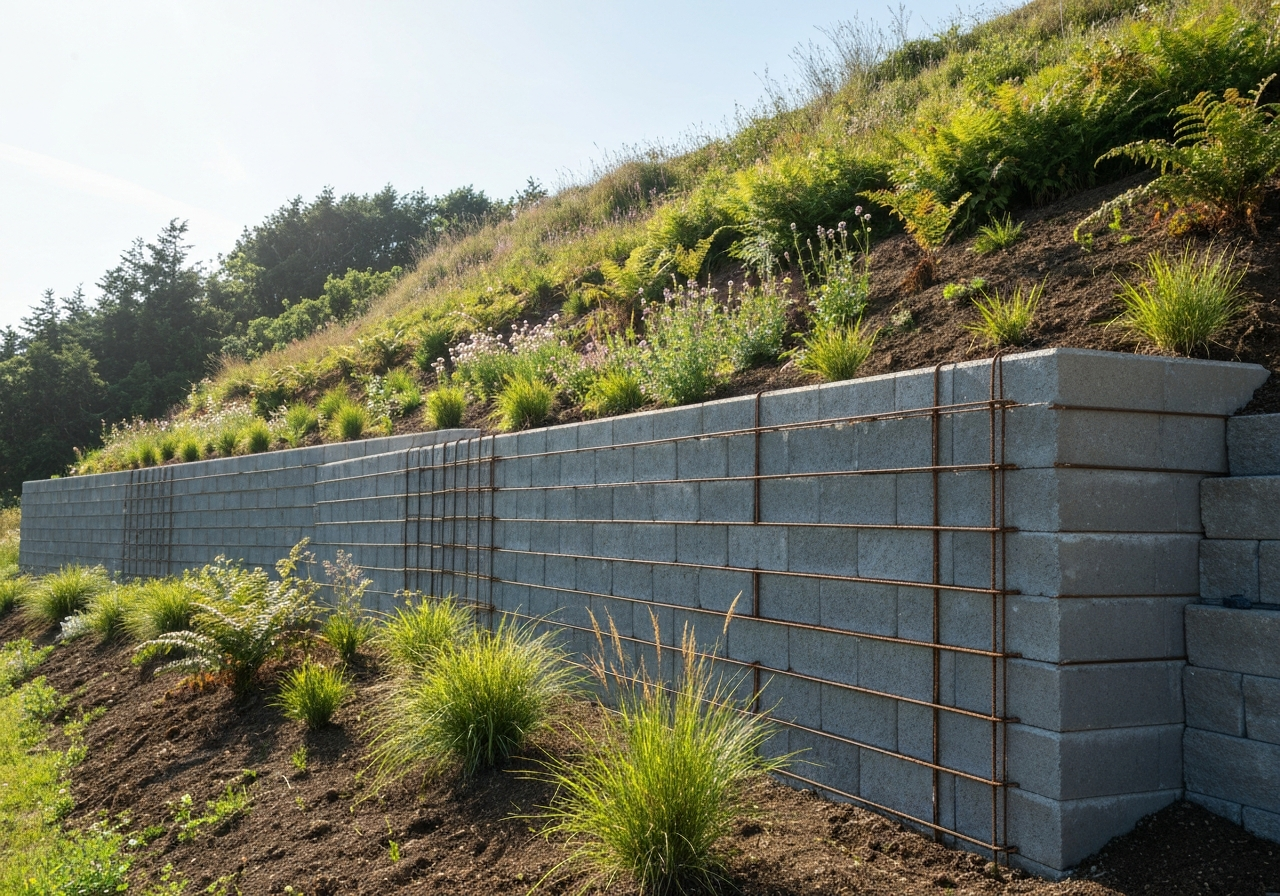 Engineered retaining wall on a bluff lot
