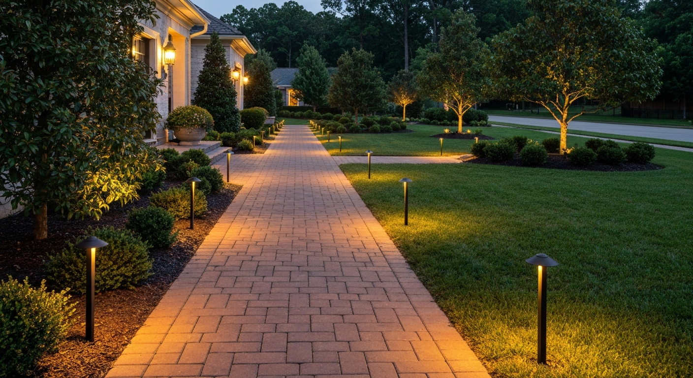Landscape lighting along a walkway near Desloge City Park area
