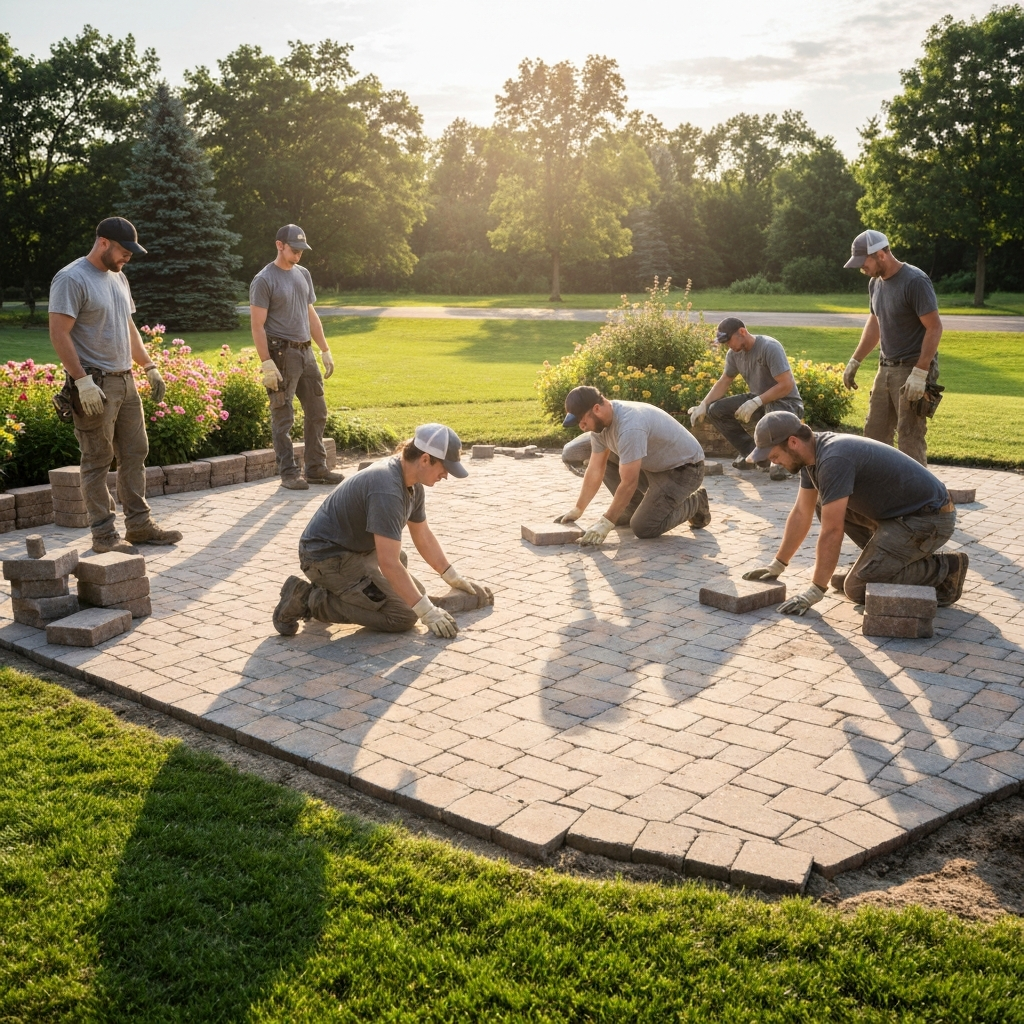 Landscaping crew working together