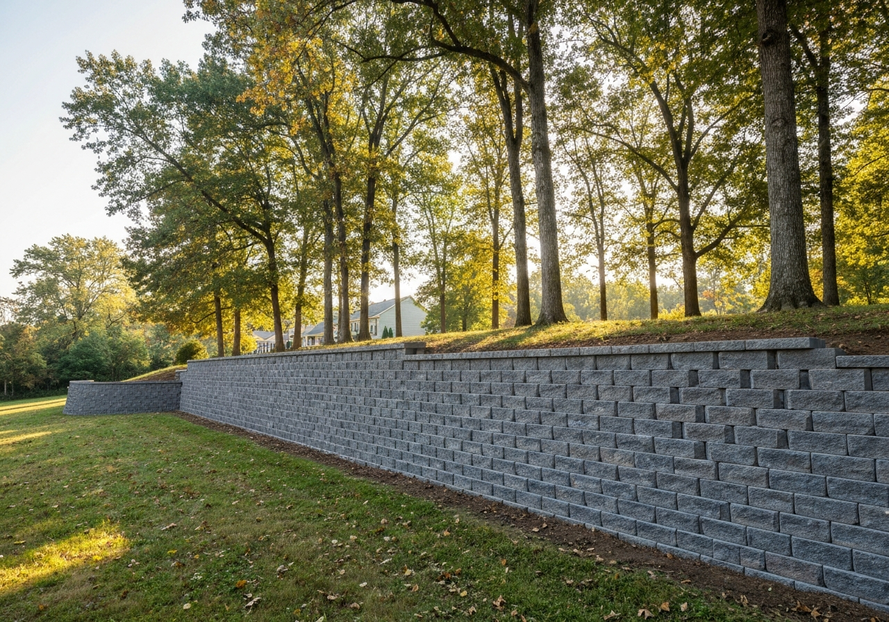 Retaining wall and grading solution for a sloped clay-heavy Bonne Terre Missouri property