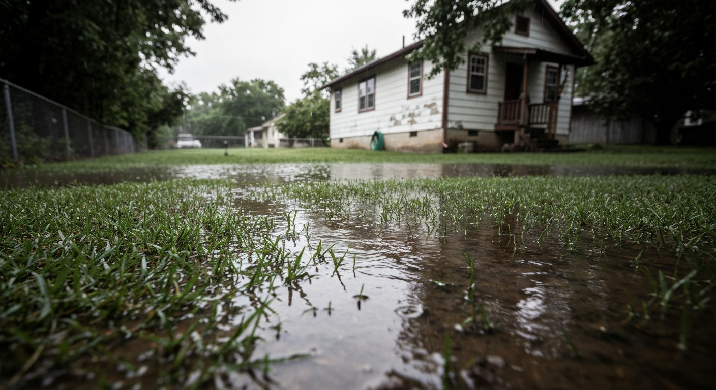 Before: Soggy backyard with standing water